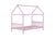 Pink Twin Rubber Wood House Bed with Headboard and Footboard