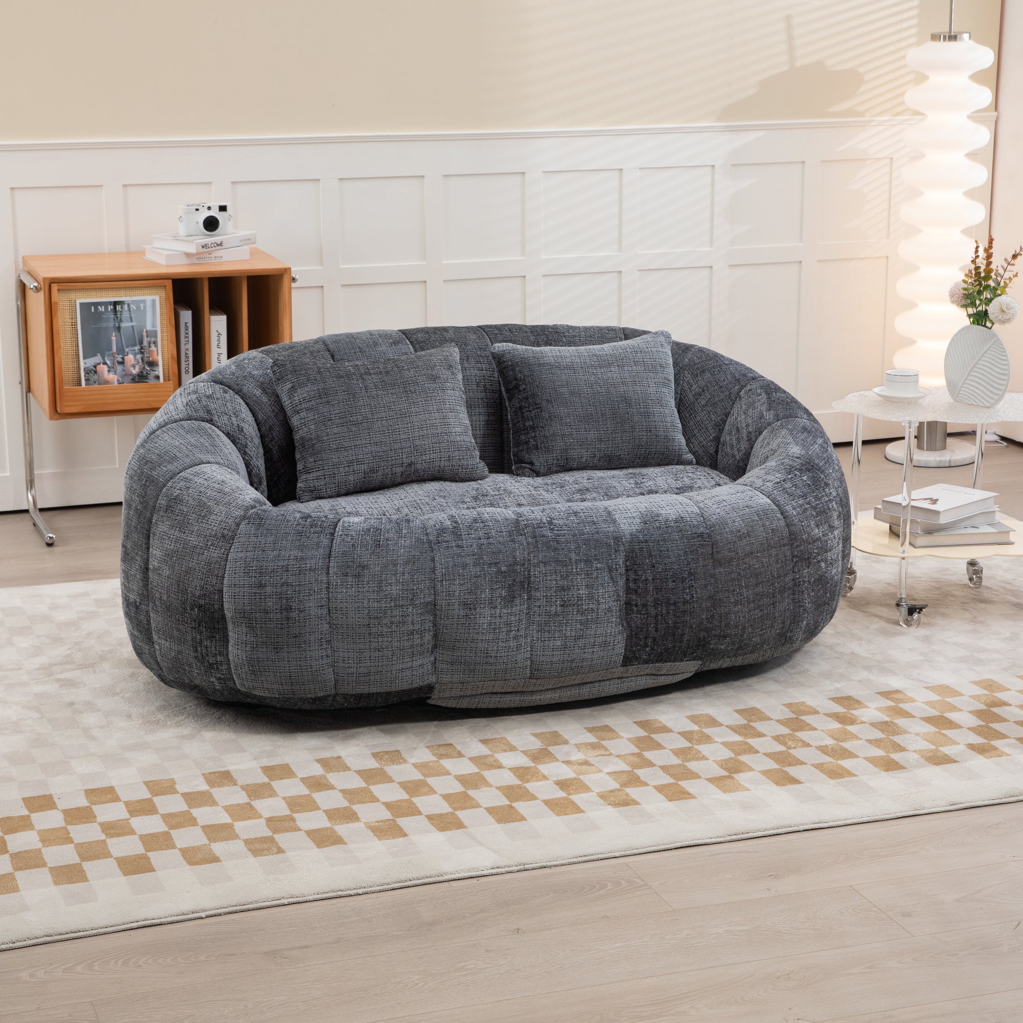 Gray Chenille Bean Shape 2-Seater Lazy Sofa