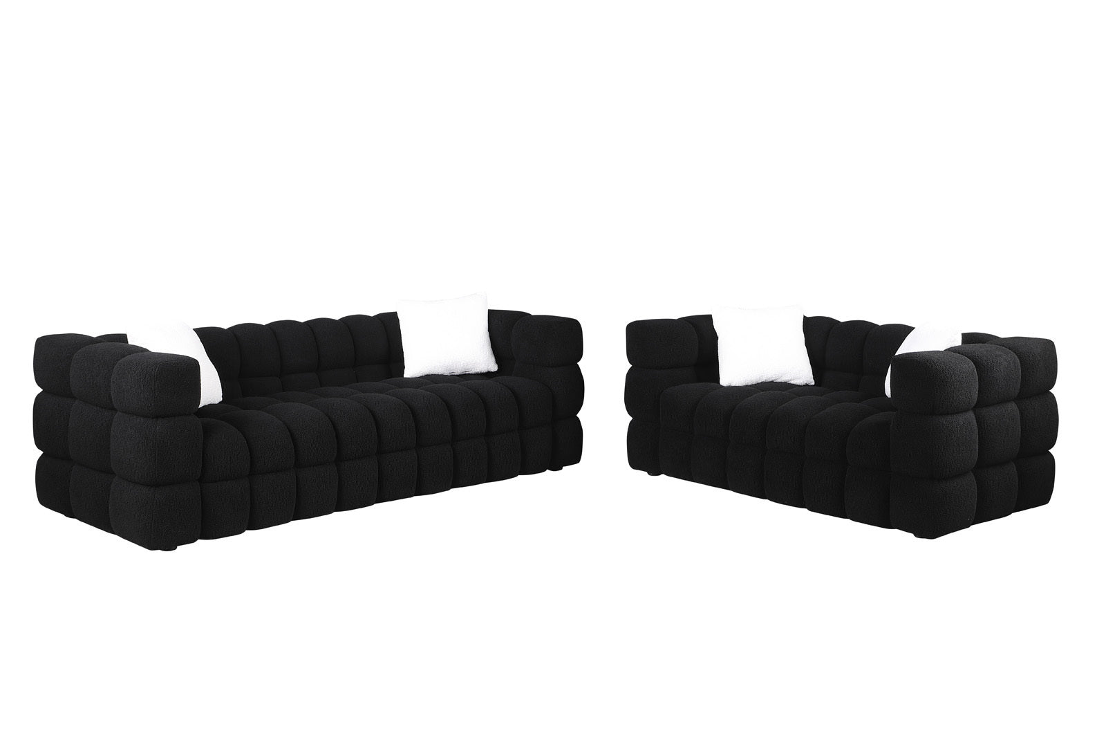 Black Boucle 5-Seater Marshmallow Loveseat Sofa