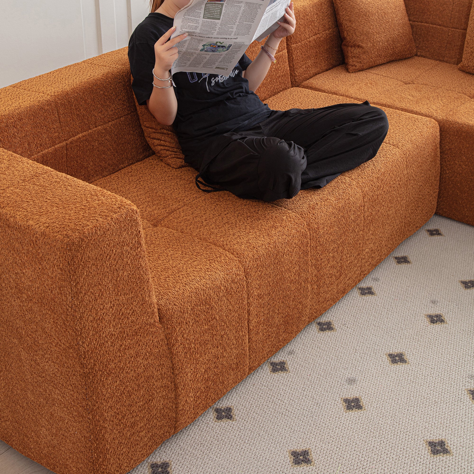 Harare 3-Seat Modular Sofa in Burnt Orange Brown