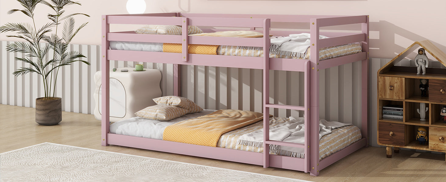 Pink Twin Over Twin Low Floor Bunk Bed