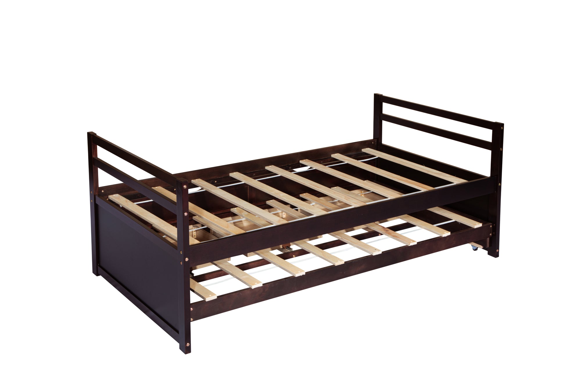 Espresso Pine Twin Size Bed with Headboard, Footboard, Trundle, and Three Storage Drawers