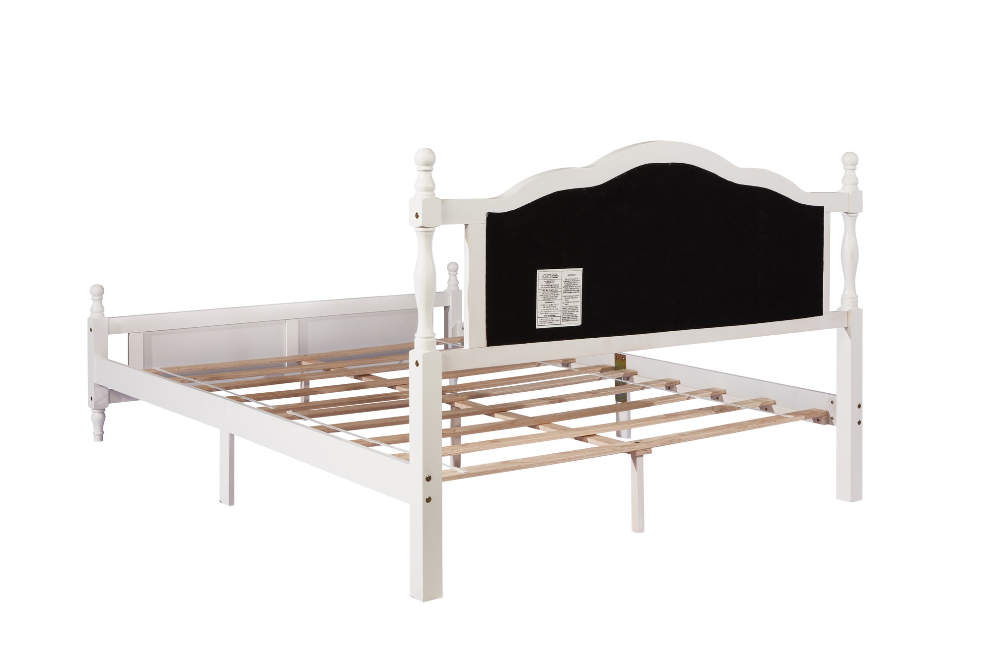 Queen Pine Wooden Bed with Upholstered Headboard and Panel Footboard In White