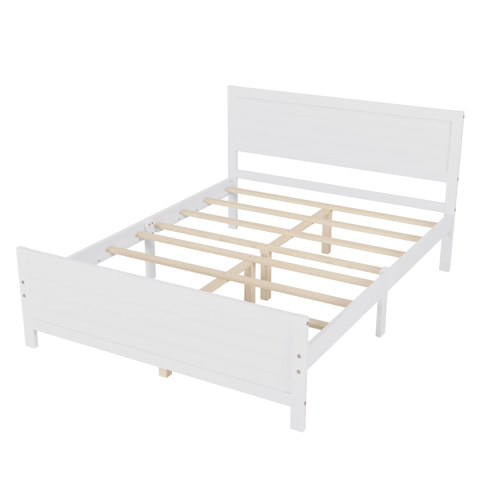 Queen Size Bed with Solid Wood Frame in White