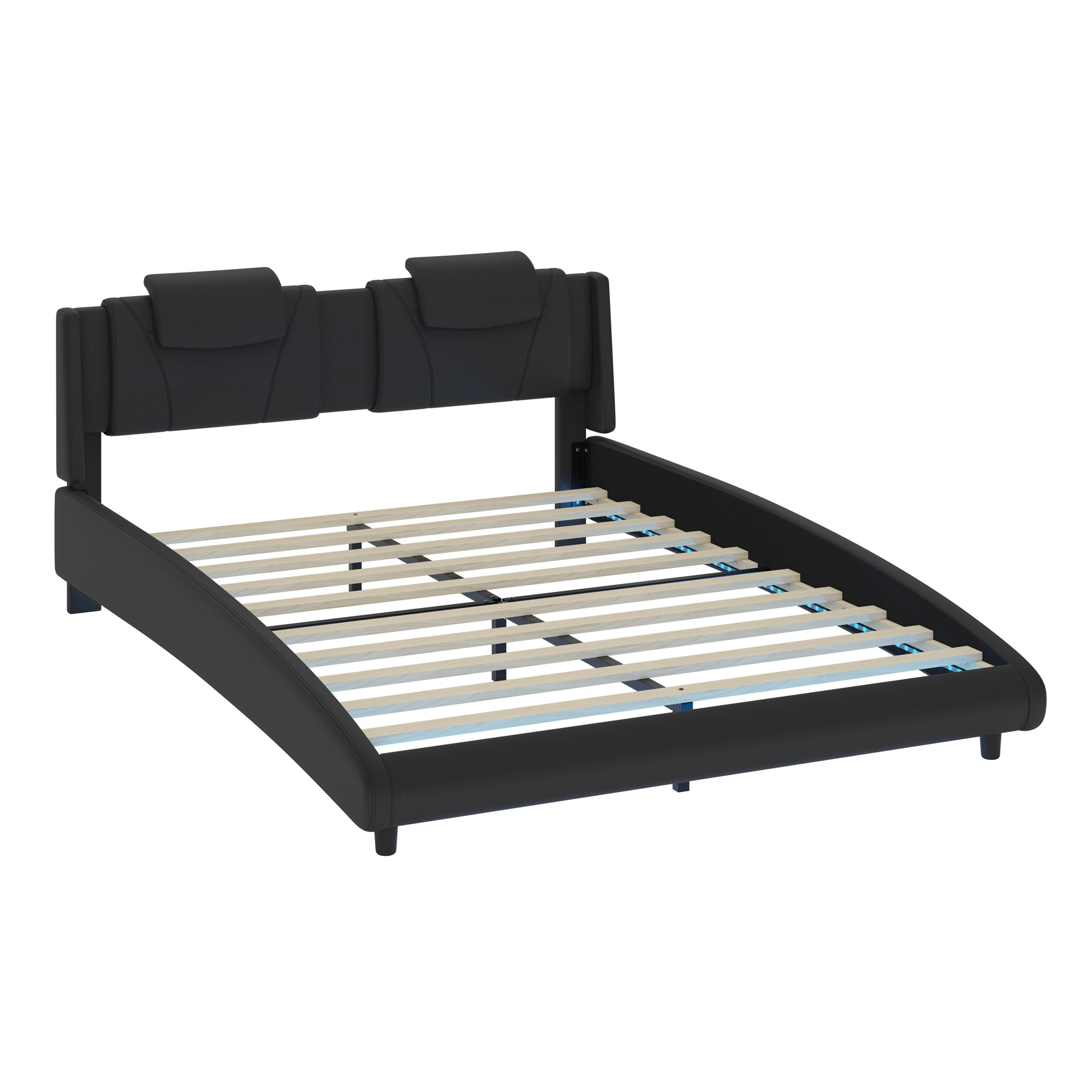 Full Faux Leather Bed Frame with Adjustable Sit Up Headboard and LED Lighting