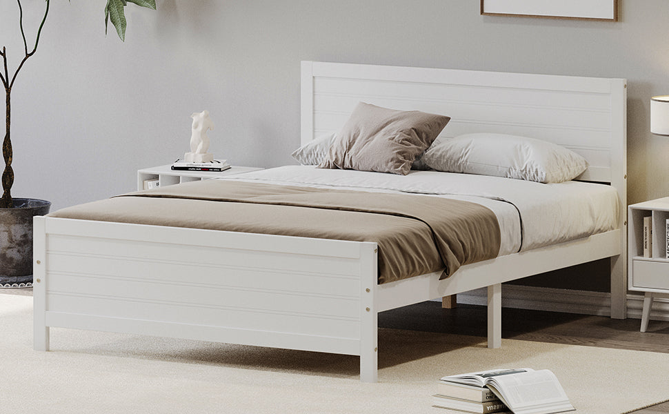 Queen Size Bed with Solid Wood Frame in White