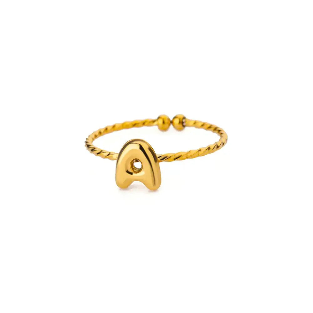Dainty adjustable bubble letter initial ring 543024