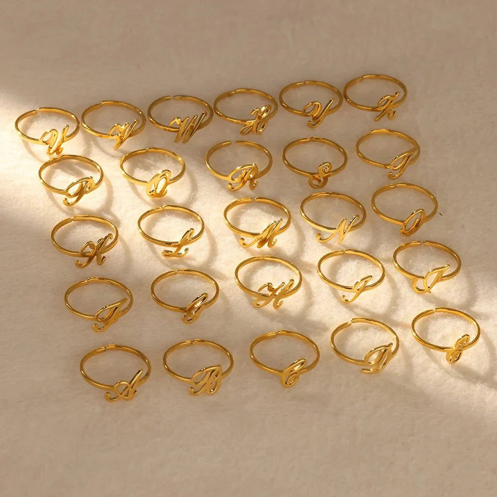 Dainty Adjustable Classy Letter Initial Rings