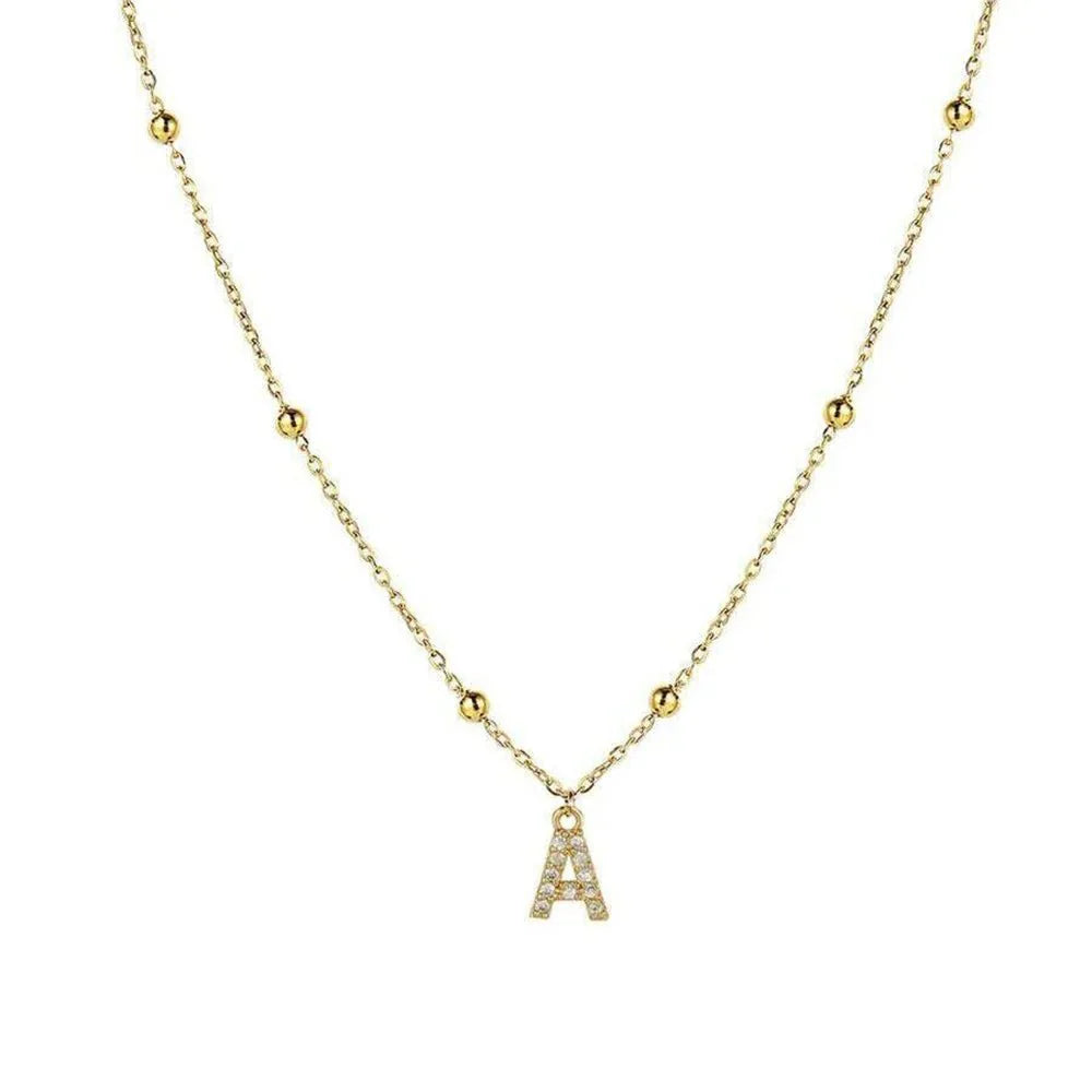 Dainty beaded chain initial necklace