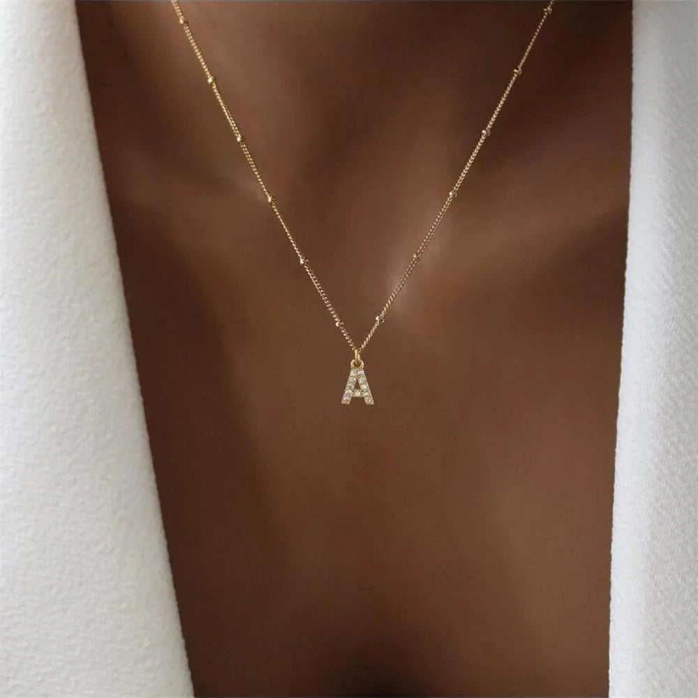 Dainty beaded chain initial necklace 761648