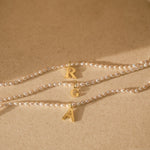 Load image into Gallery viewer, Dainty Beaded Pearl Initial Necklace
