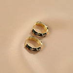 Load image into Gallery viewer, Dainty Black and Gold Floral Hoop Earrings
