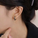 Load image into Gallery viewer, Dainty Black and Gold Floral Hoop Earrings
