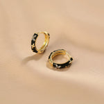 Load image into Gallery viewer, Dainty Black and Gold Floral Hoop Earrings
