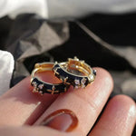 Load image into Gallery viewer, Dainty Black and Gold Floral Hoop Earrings

