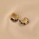 Load image into Gallery viewer, Dainty Black and Gold Floral Hoop Earrings
