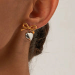Load image into Gallery viewer, Dainty Bow Heart Earrings
