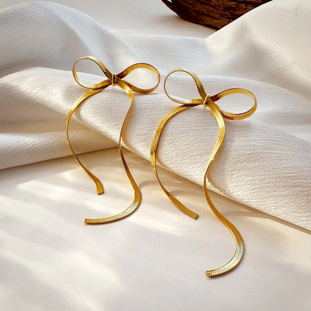Dainty Bow Tassel Earrings