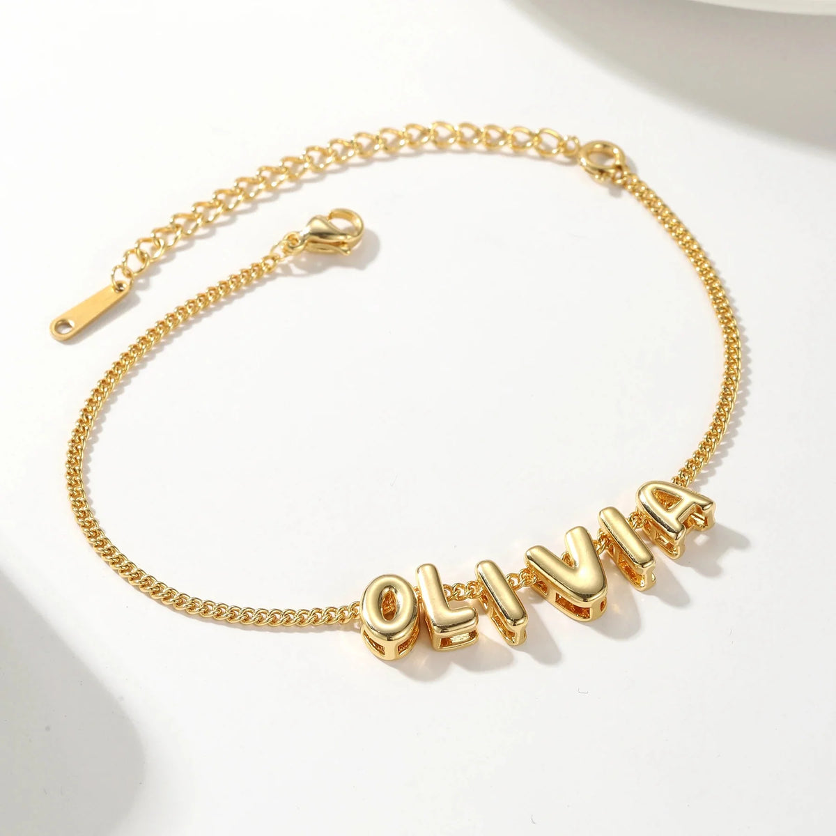 Dainty bubble letter name bracelet
