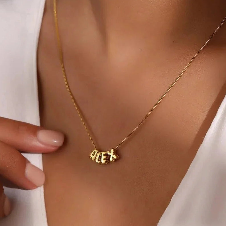 Dainty bubble letter name necklace 363516