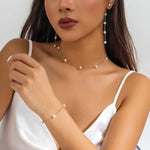 Load image into Gallery viewer, Dainty Chain Pearl Bracelet, Necklace, and Earring Set
