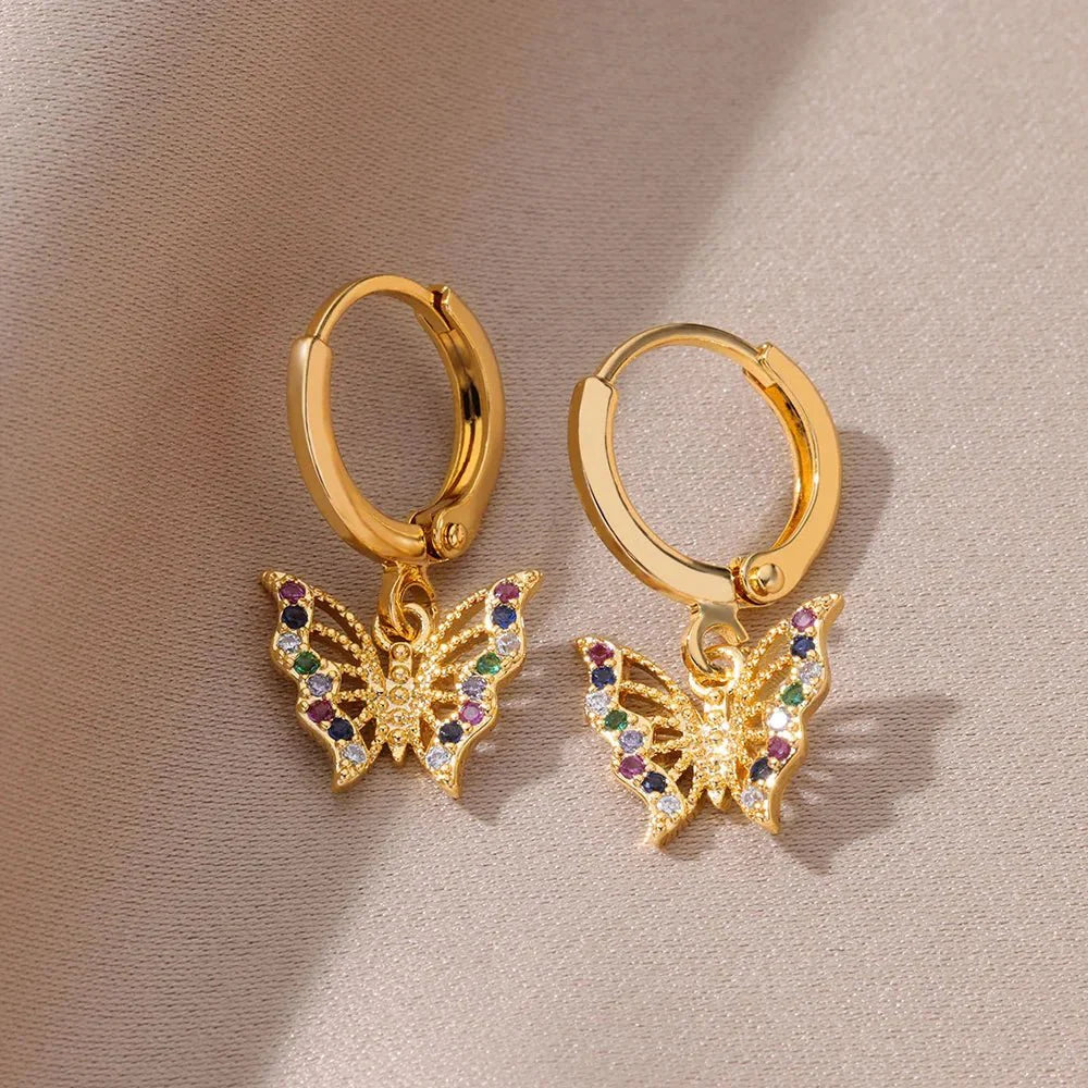 Dainty colorful diamonds butterfly earrings