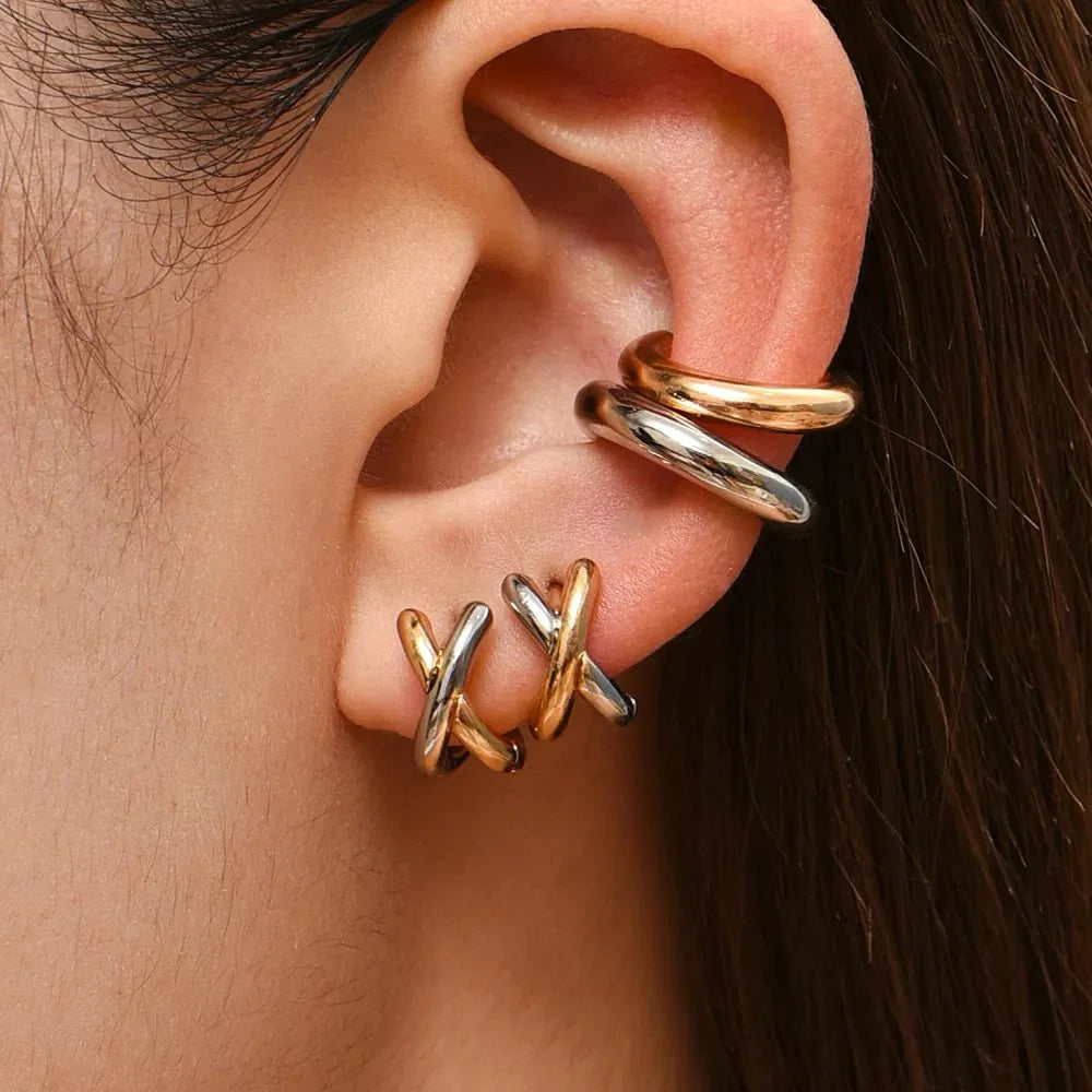 Dainty criss cross contrast earrings 373802