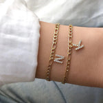 Load image into Gallery viewer, Dainty Cuban Figaro Chain Letter Initial Bracelet
