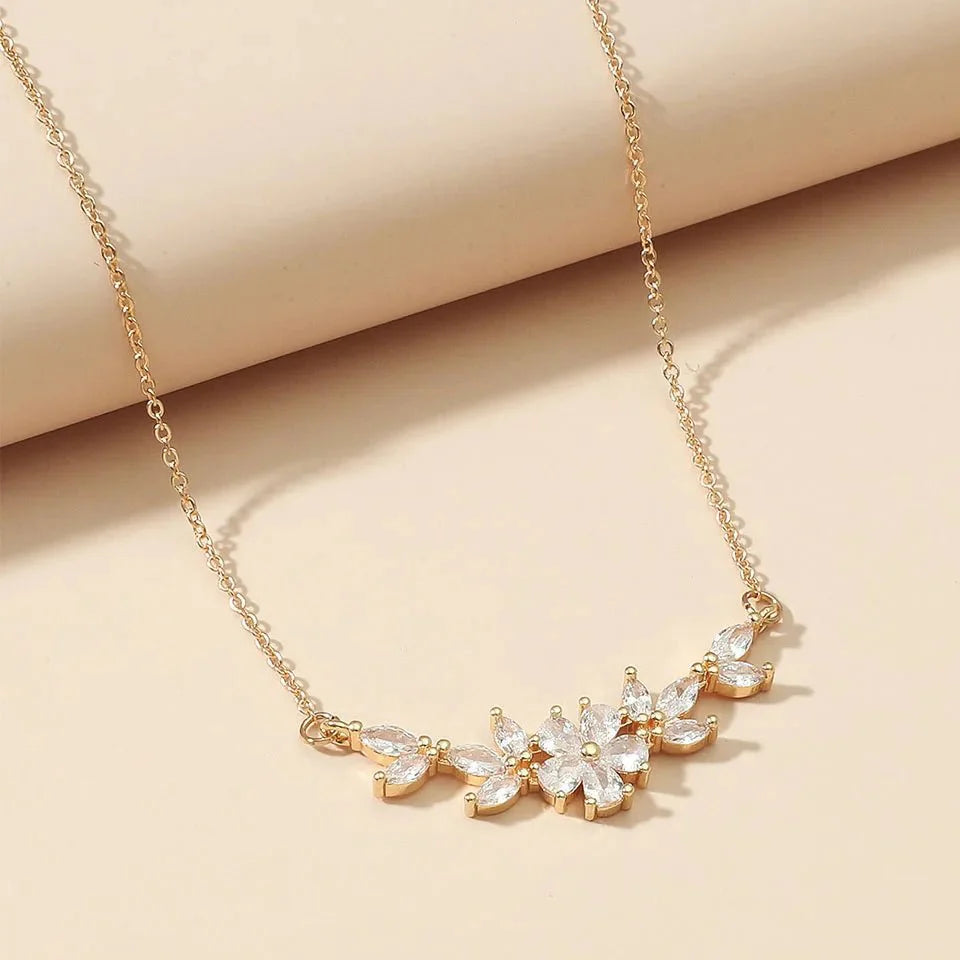 Dainty diamond floral petals necklace