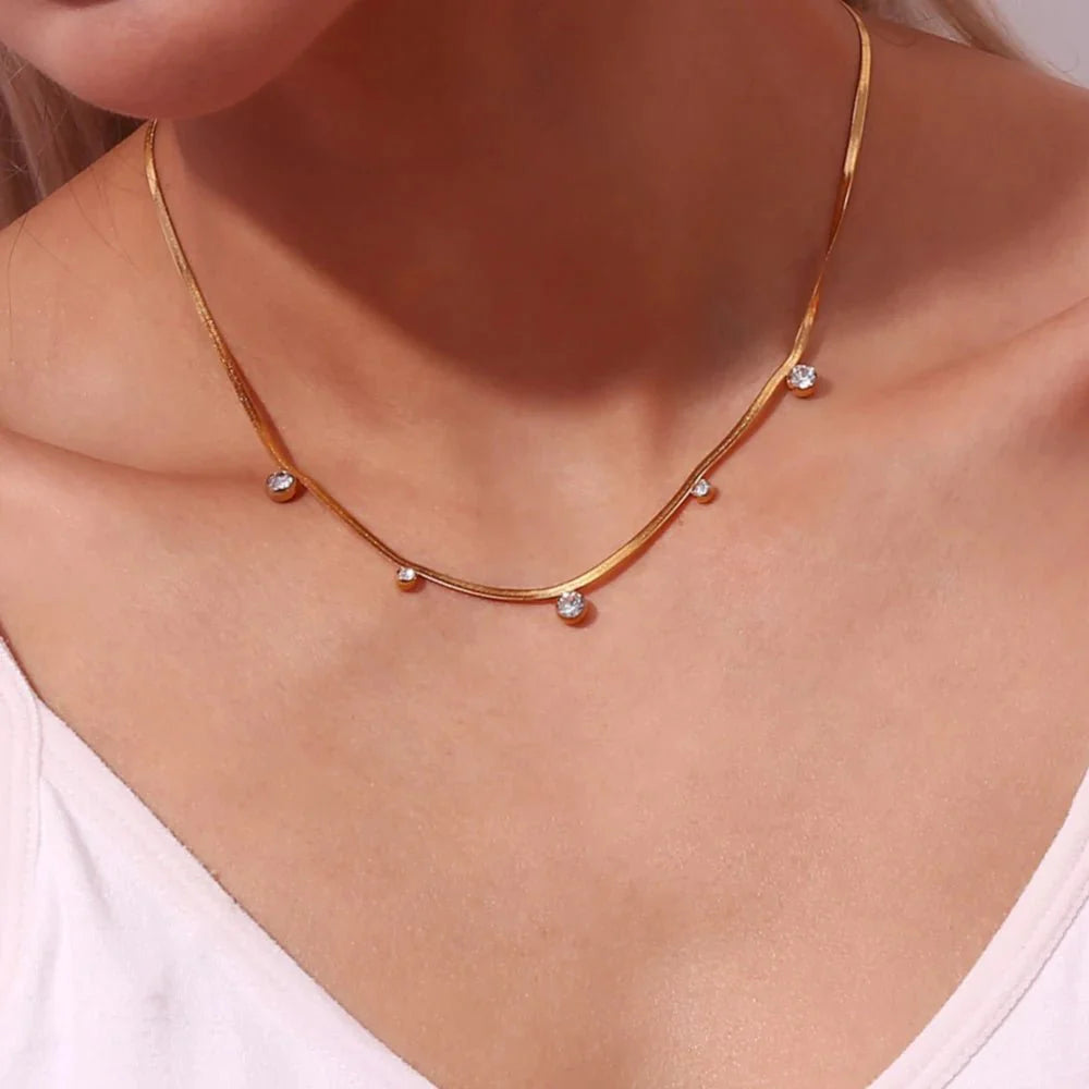 Dainty diamond herringbone choker necklace
