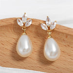 Load image into Gallery viewer, Dainty Diamond Leaf Pearl Earrings
