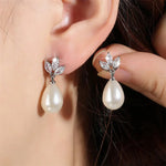Load image into Gallery viewer, Dainty Diamond Leaf Pearl Earrings
