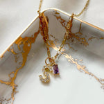 Load image into Gallery viewer, Dainty Diamond Letter Initial &amp; Birthstone Paperclip Chain Necklace
