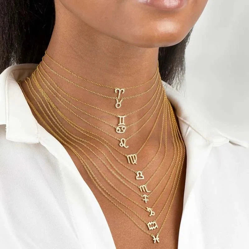 Dainty diamond zodiac sign necklace