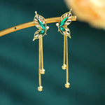 Load image into Gallery viewer, Dainty Emerald Butterfly Dangle Earrings
