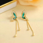 Load image into Gallery viewer, Dainty Emerald Butterfly Dangle Earrings
