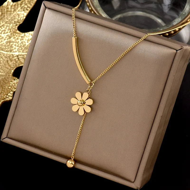 Dainty floral bar dangle necklace