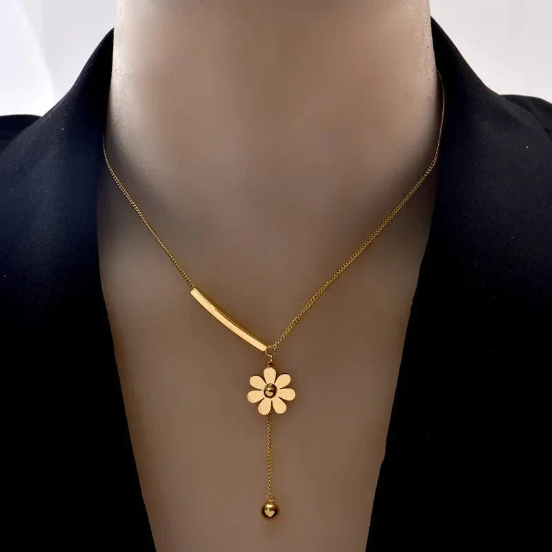 Dainty floral bar dangle necklace 913091