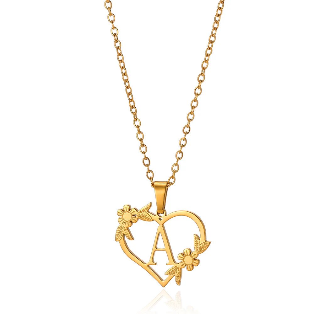 Dainty floral heart letter initial necklace 297036
