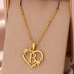 Load image into Gallery viewer, Dainty Floral Heart Letter Initial Necklace
