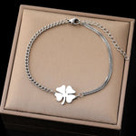 Load image into Gallery viewer, Dainty Four Leaf Clover Layered Chain Bracelet
