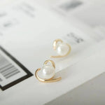 Load image into Gallery viewer, Dainty Gold Accented Heart Pearl Stud Earrings
