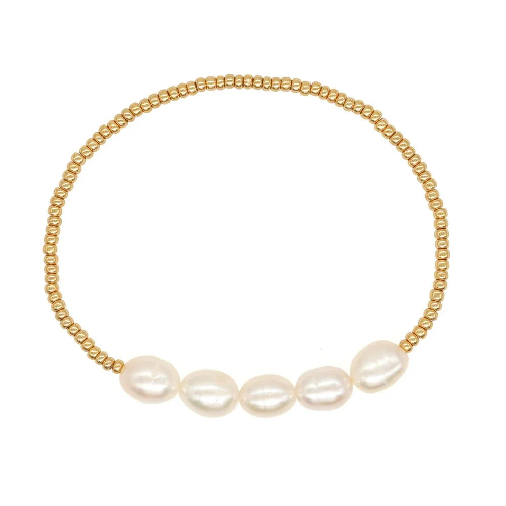 Dainty Gold Beaded Pearl Bracelets