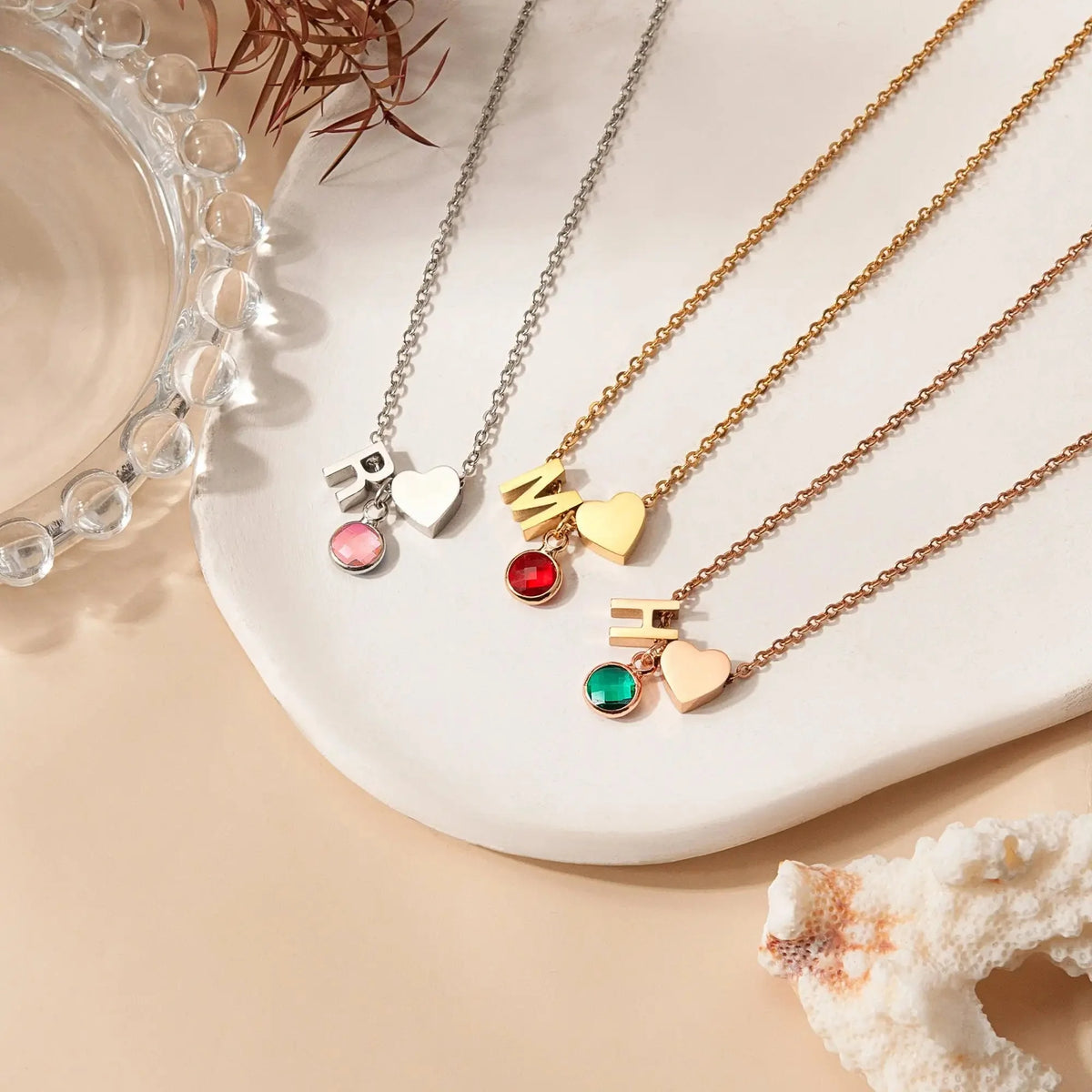 Dainty heart birthstone letter initial necklace 959672