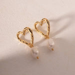 Load image into Gallery viewer, Dainty Heart Pearl Drop Earrings
