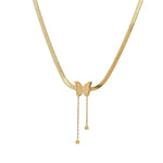 Load image into Gallery viewer, Dainty Herringbone Butterfly Dangle Necklace
