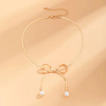 Load image into Gallery viewer, Dainty Herringbone Pearl Bow Necklace
