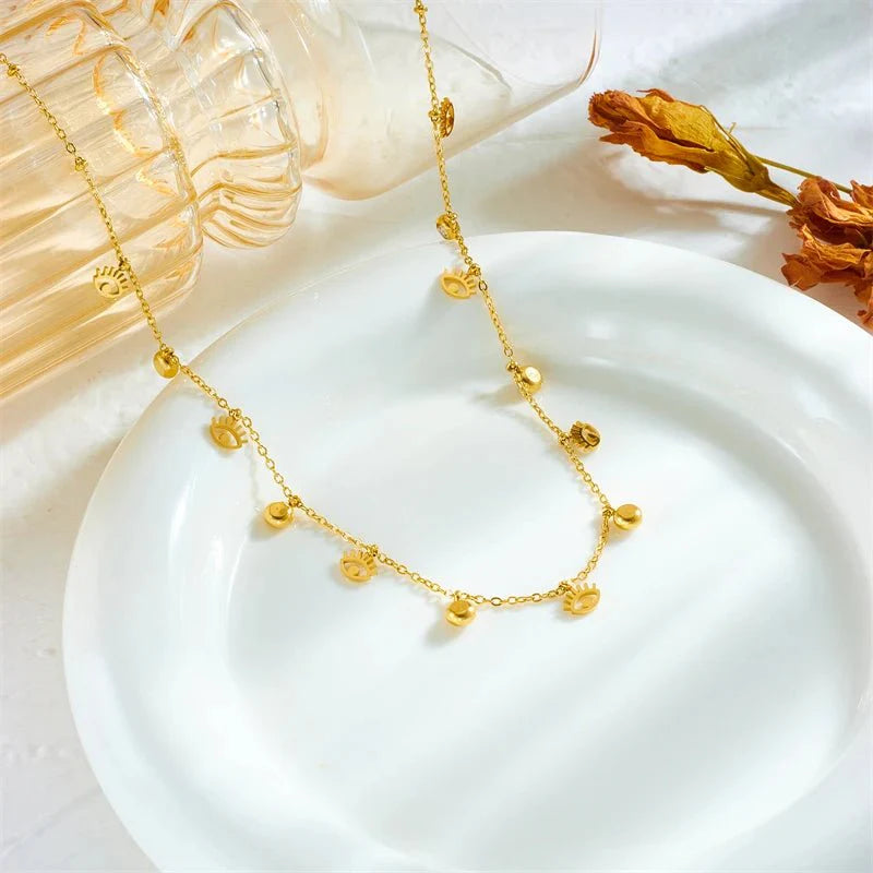 Dainty minimal evil eye diamond necklace