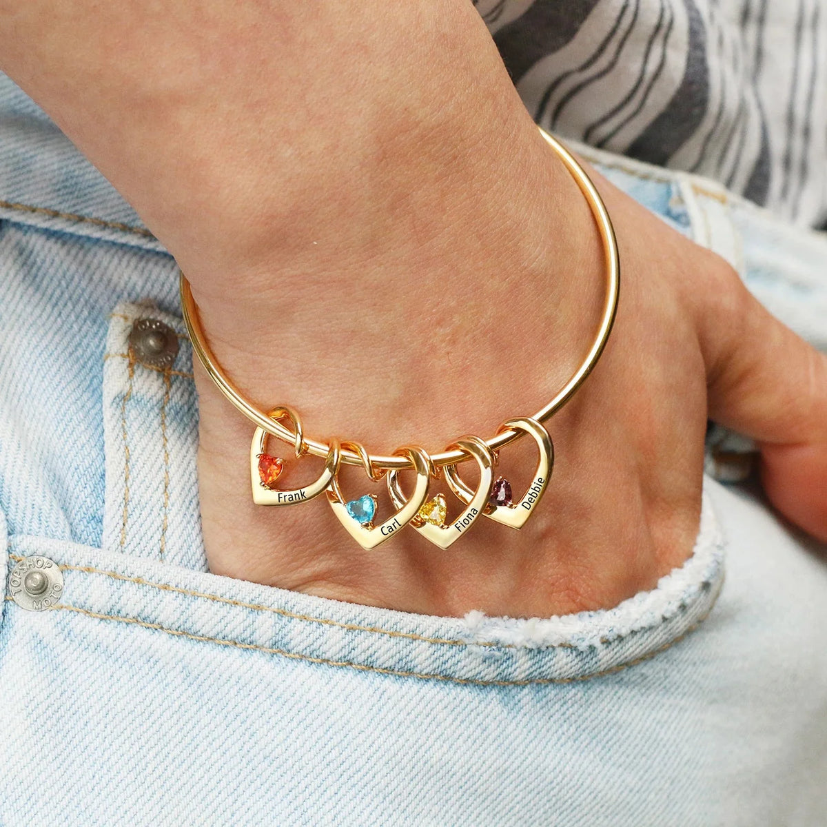 Dainty name birthstone heart charm bangle bracelet necklace 704015