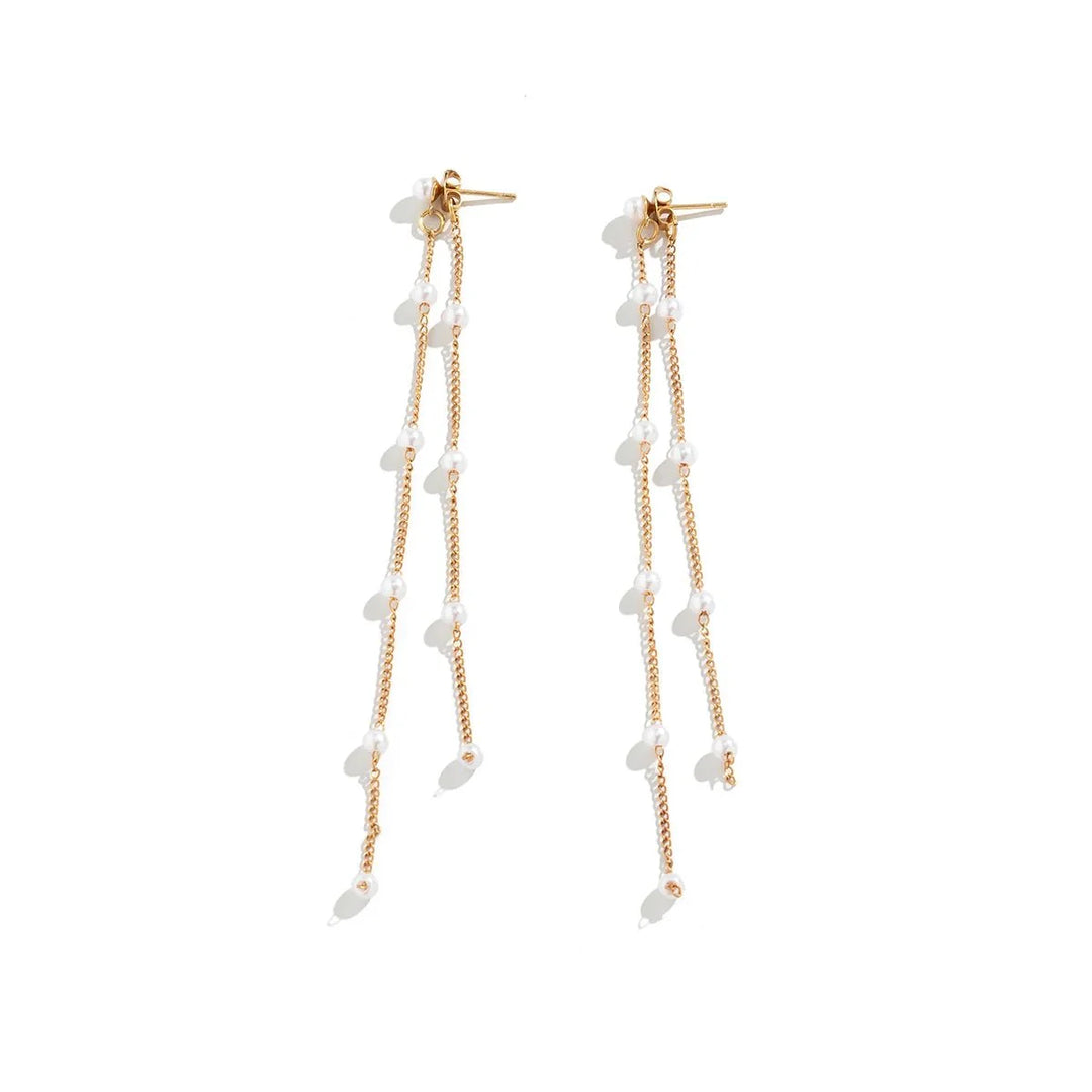 Dainty Pearl Long Tassel Earrings
